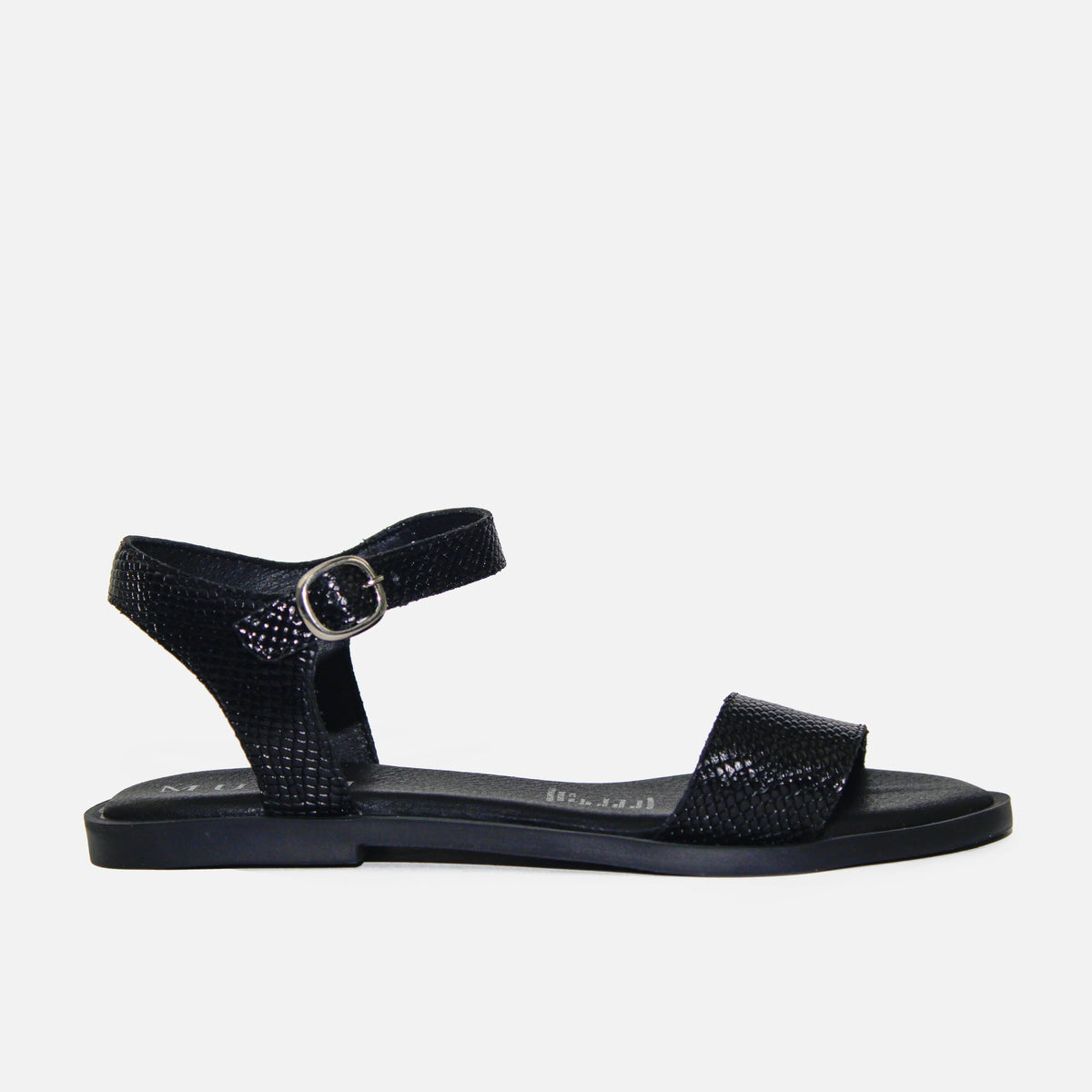 Sandalia plana cloe de cuero para mujer - Negro