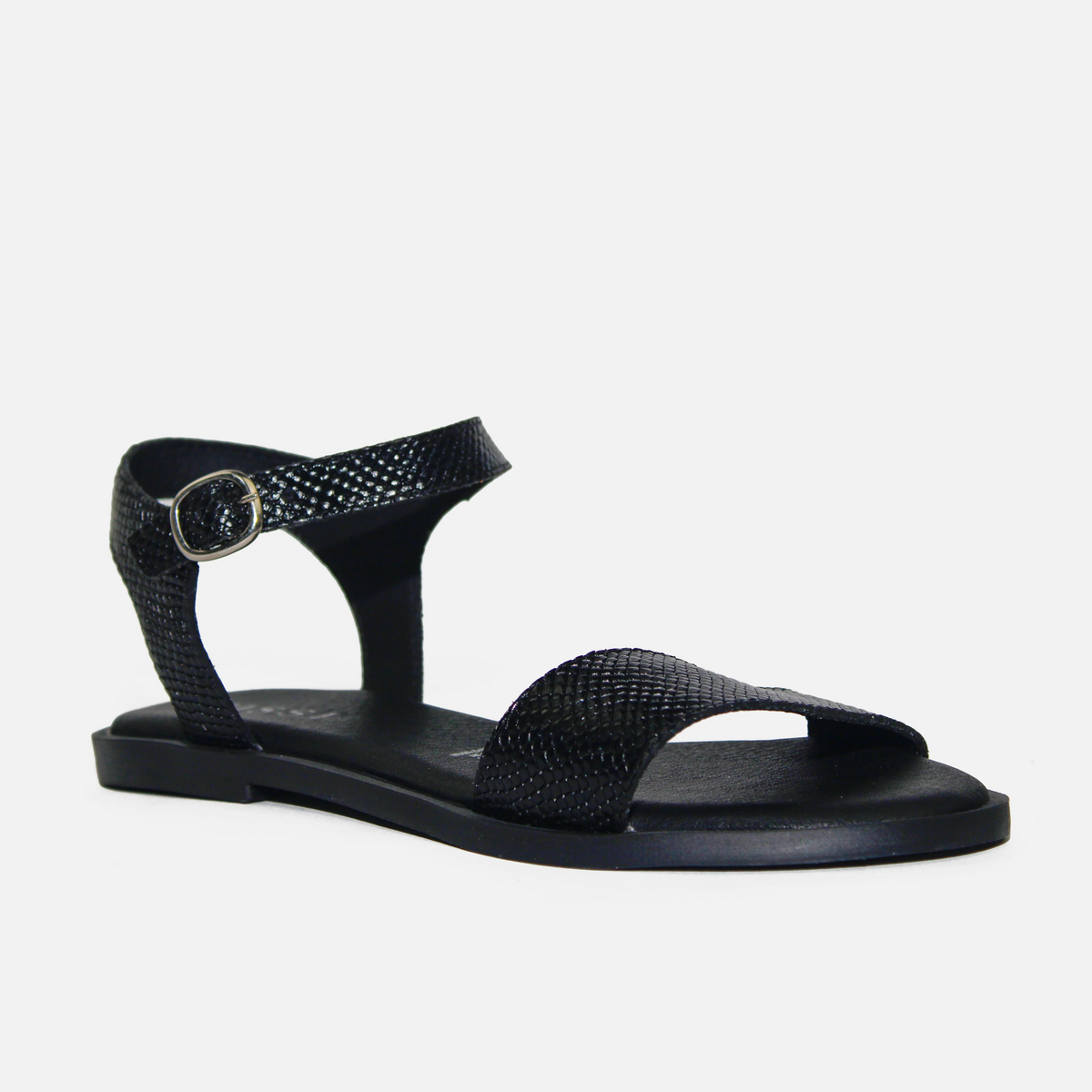 Sandalia plana cloe de cuero para mujer - Negro