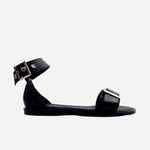 Sandalia plana lúa de cuero para mujer - Negro