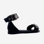 Sandalia plana lúa de cuero para mujer - Negro