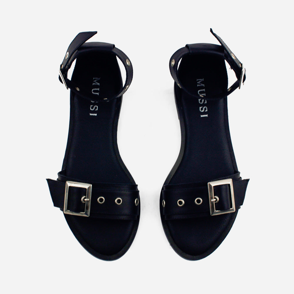 Sandalia plana lúa de cuero para mujer - Negro