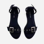 Sandalia plana lúa de cuero para mujer - Negro