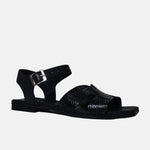 Sandalia plana sienna de cuero para mujer - Negro