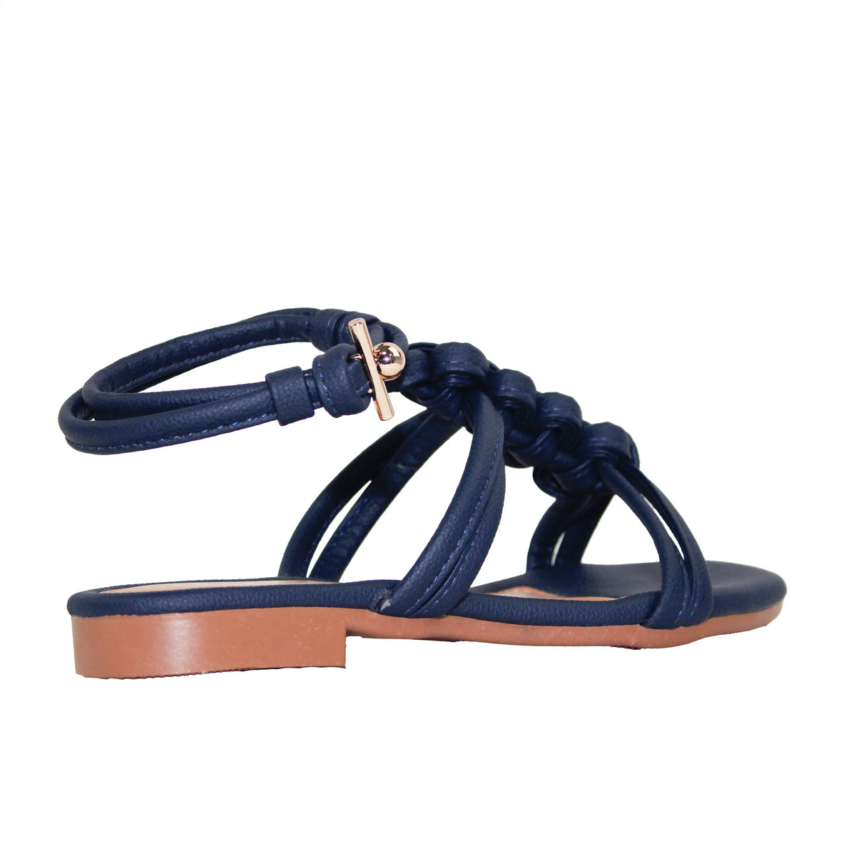 Sandalia plana dora de sintético para mujer - Azul