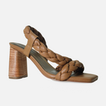 Sandalia tacon solana de cuero para mujer - Miel