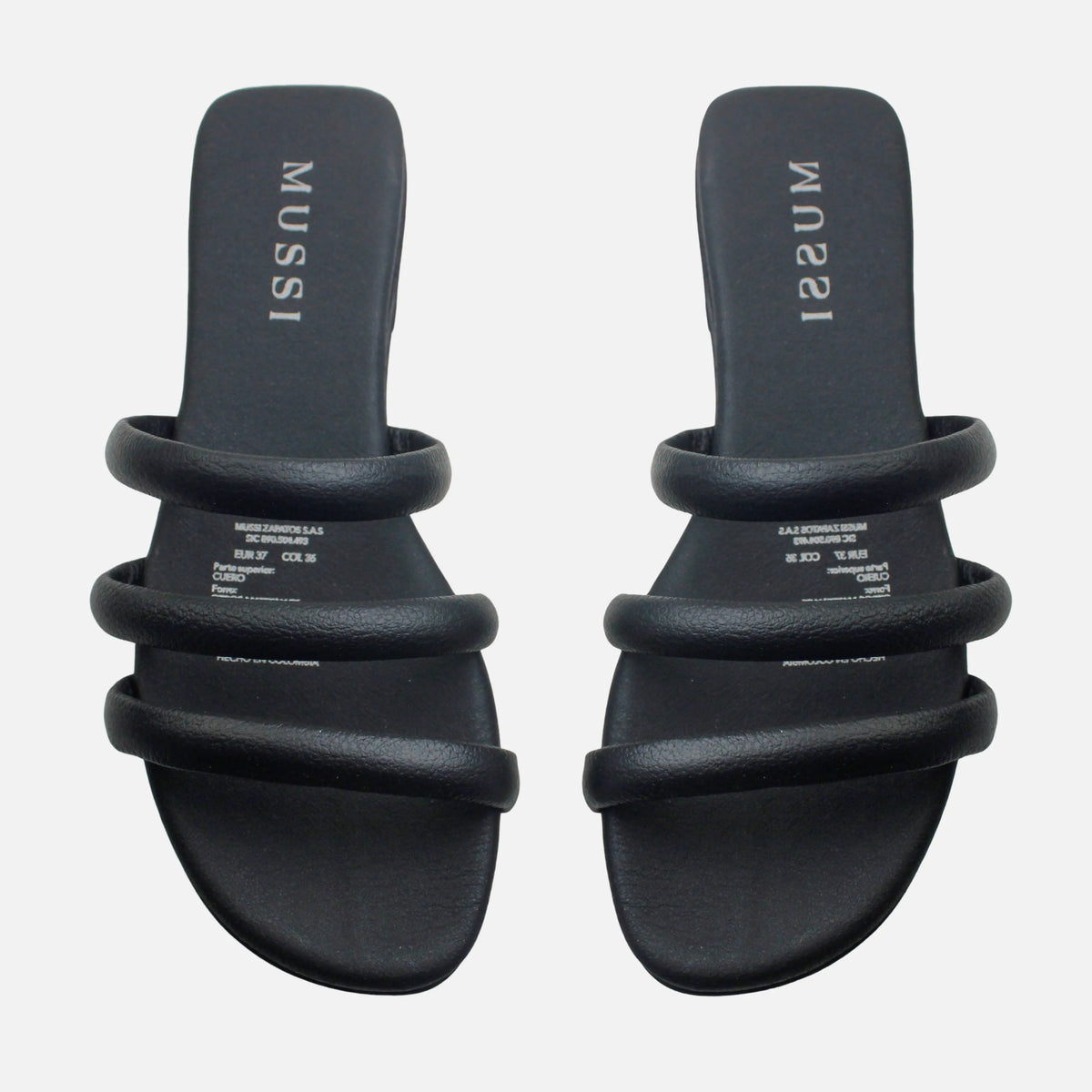 Sandalia plana amira de cuero para mujer - Negro