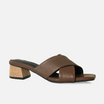 Sandalia tacon solé de cuero para mujer - Café