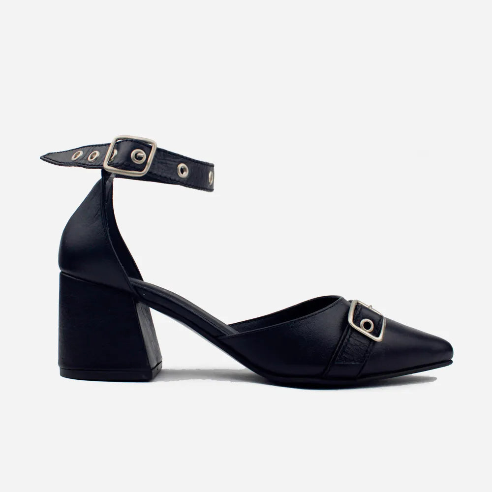 Tacones pricilla de cuero para mujer - Negro
