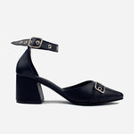 Tacones pricilla de cuero para mujer - Negro