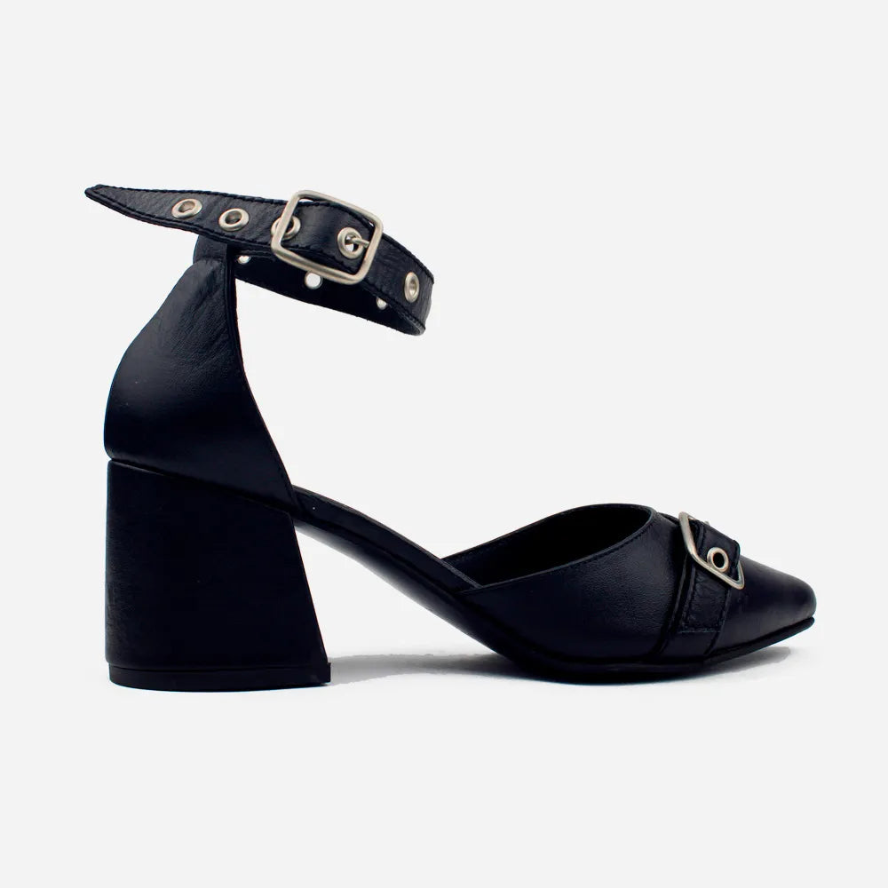 Tacones pricilla de cuero para mujer - Negro