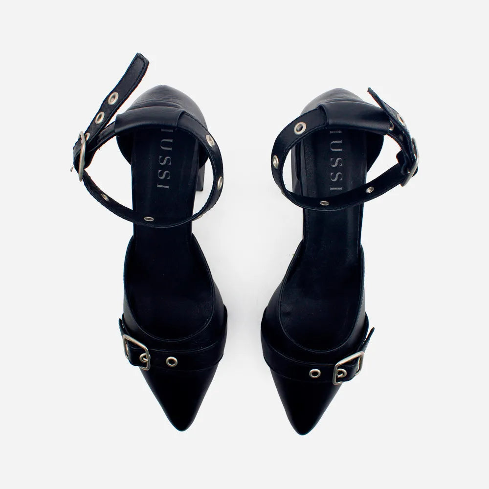 Tacones pricilla de cuero para mujer - Negro