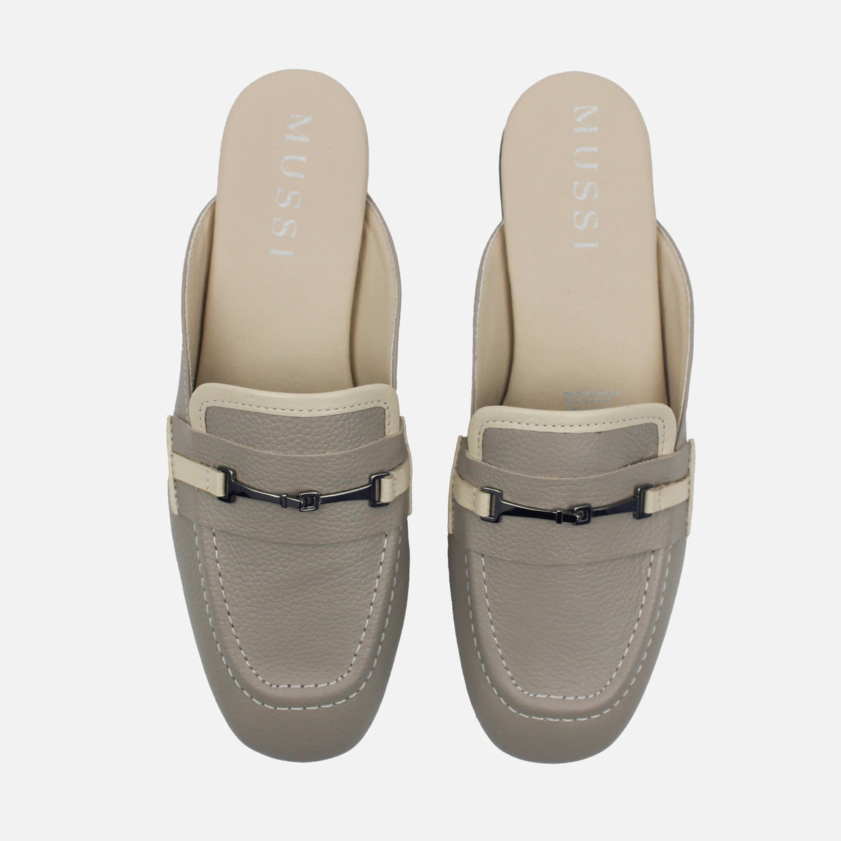 Zueco plano sarah de cuero para mujer - Gris