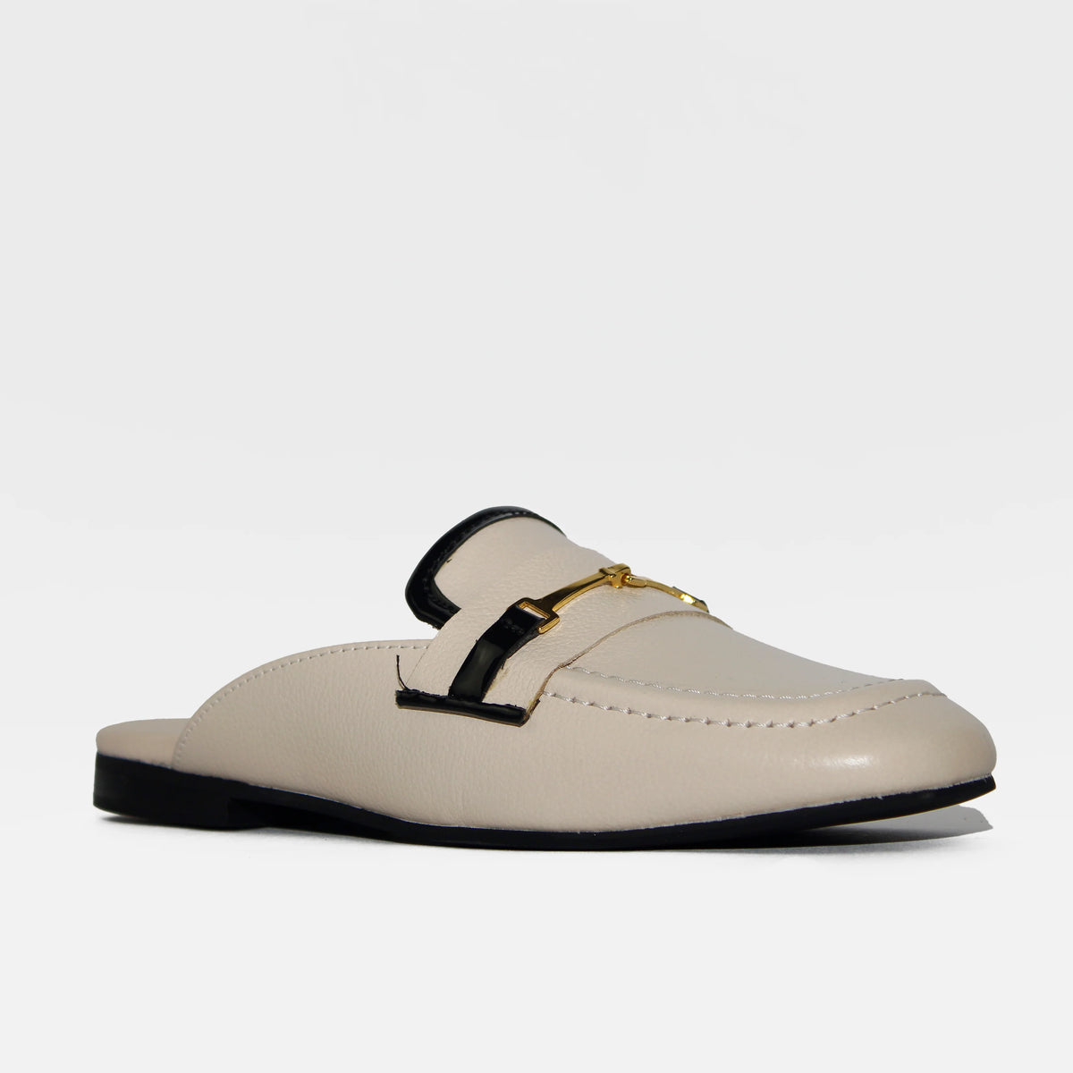 Zueco plano sarah de cuero para mujer - Hueso