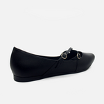 Baleta plana cristal de cuero para mujer - Negro