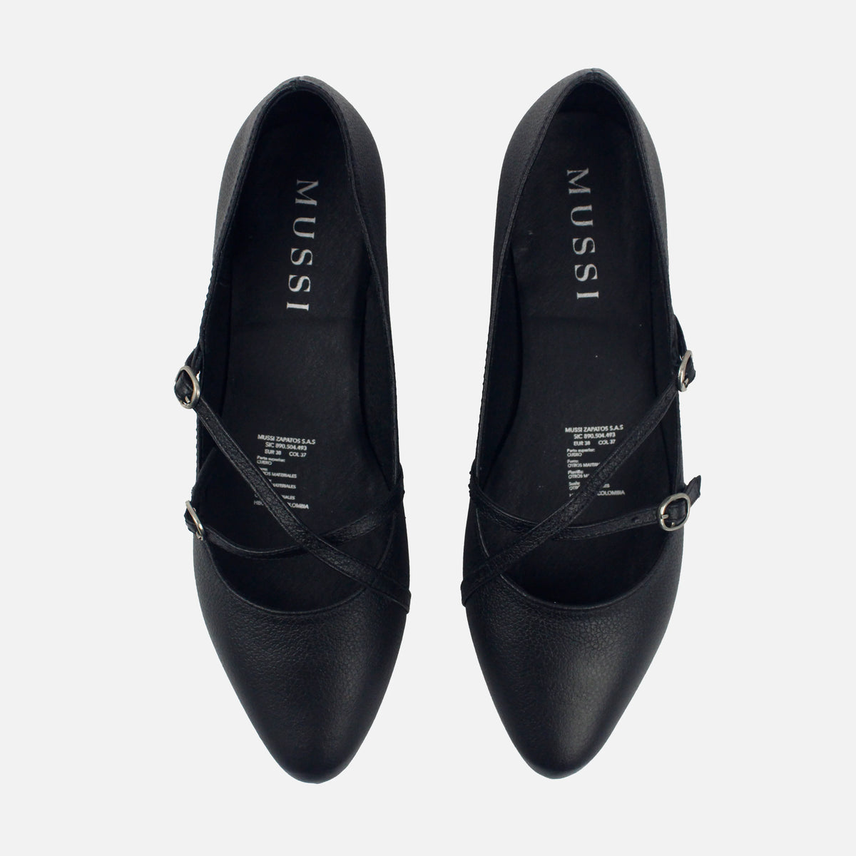 Baleta plana cristal de cuero para mujer - Negro