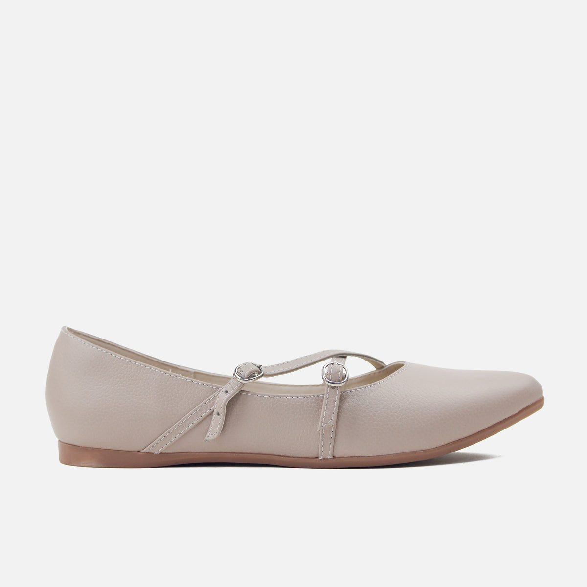 Baleta plana cristal de cuero para mujer - Nude