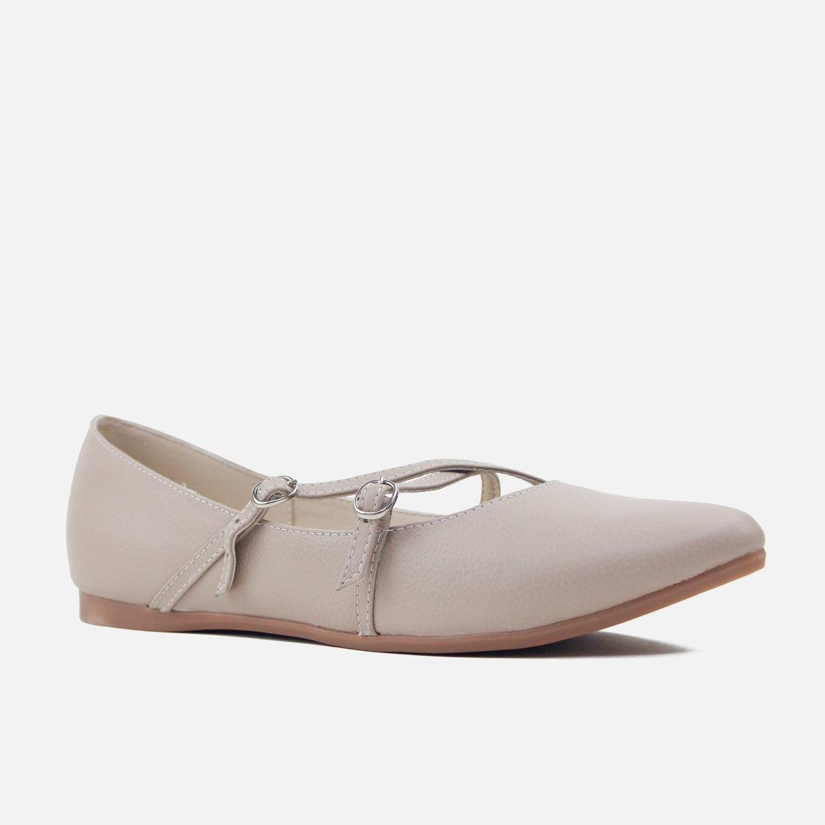 Baleta plana cristal de cuero para mujer - Nude