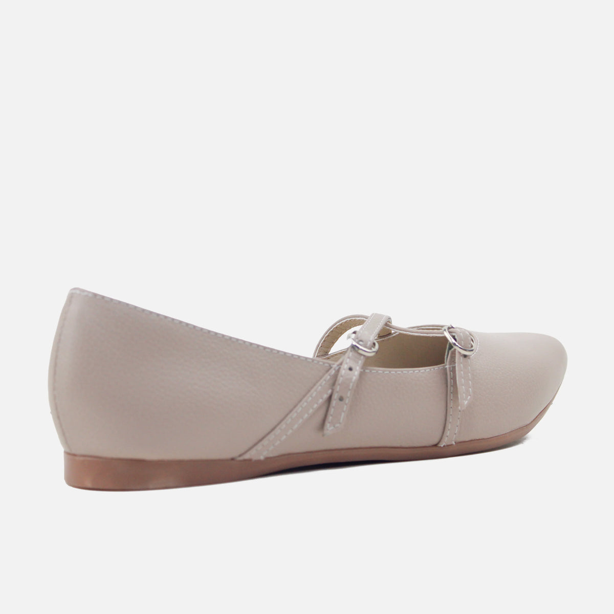 Baleta plana cristal de cuero para mujer - Nude