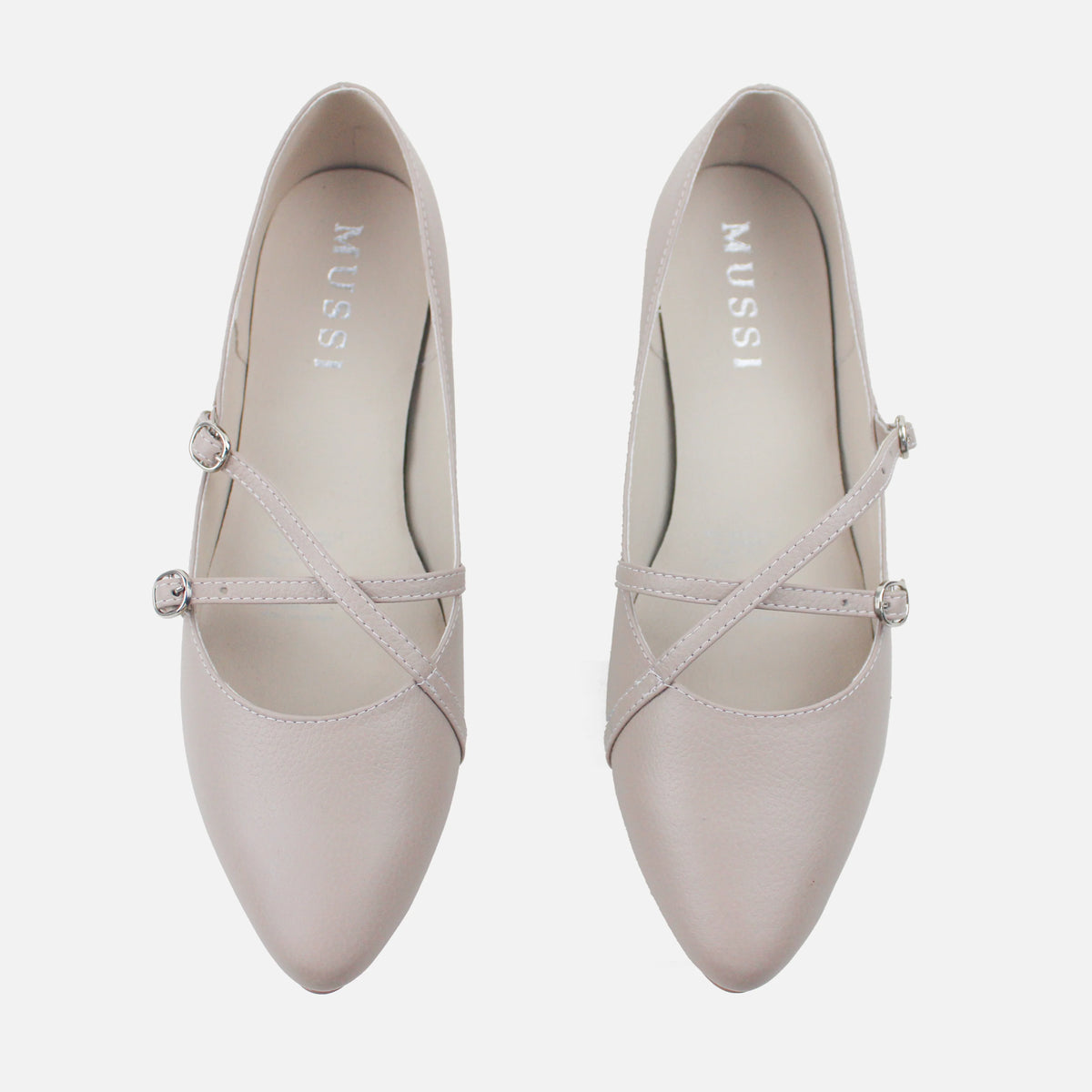 Baleta plana cristal de cuero para mujer - Nude