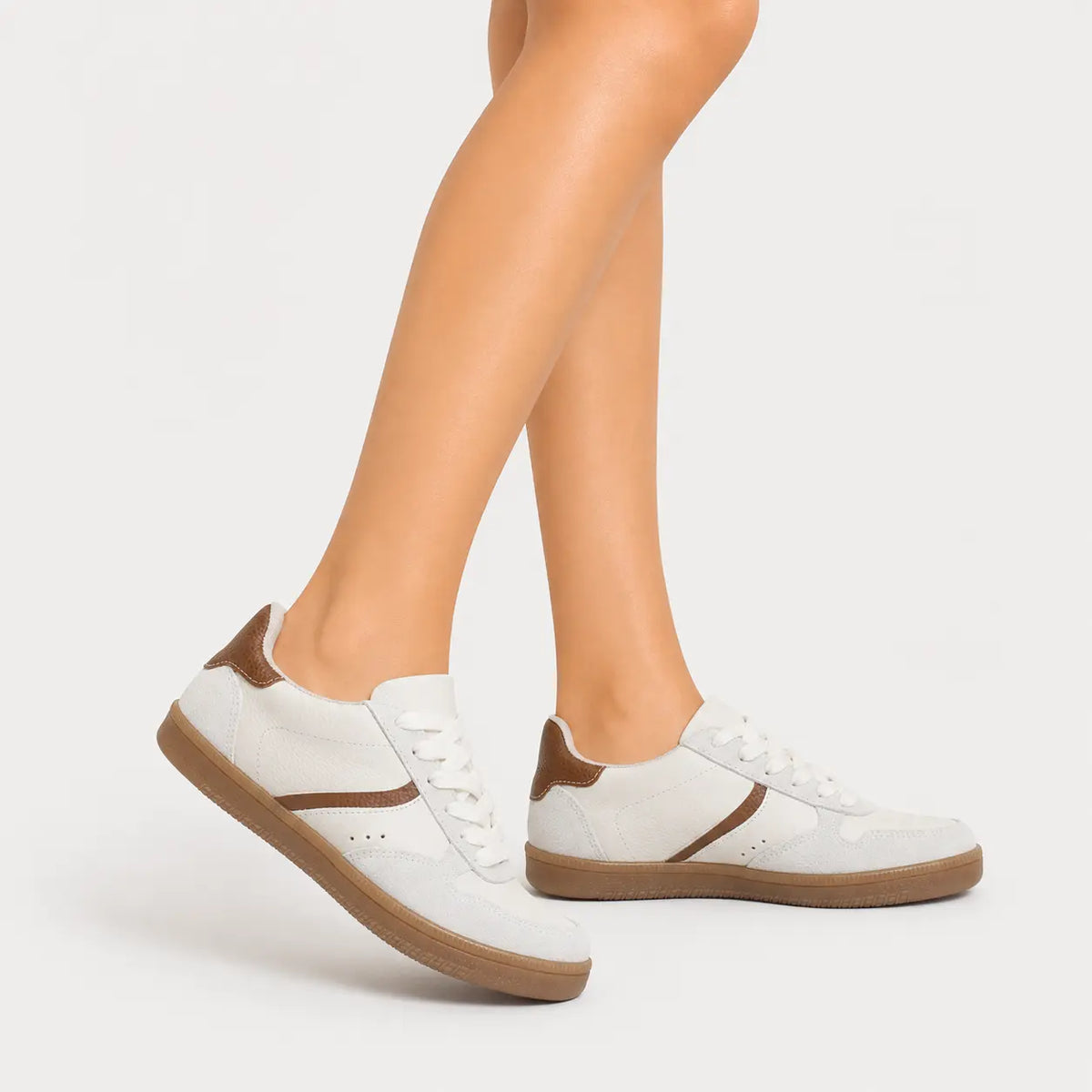 Tenis kara de cuero para mujer - Beige