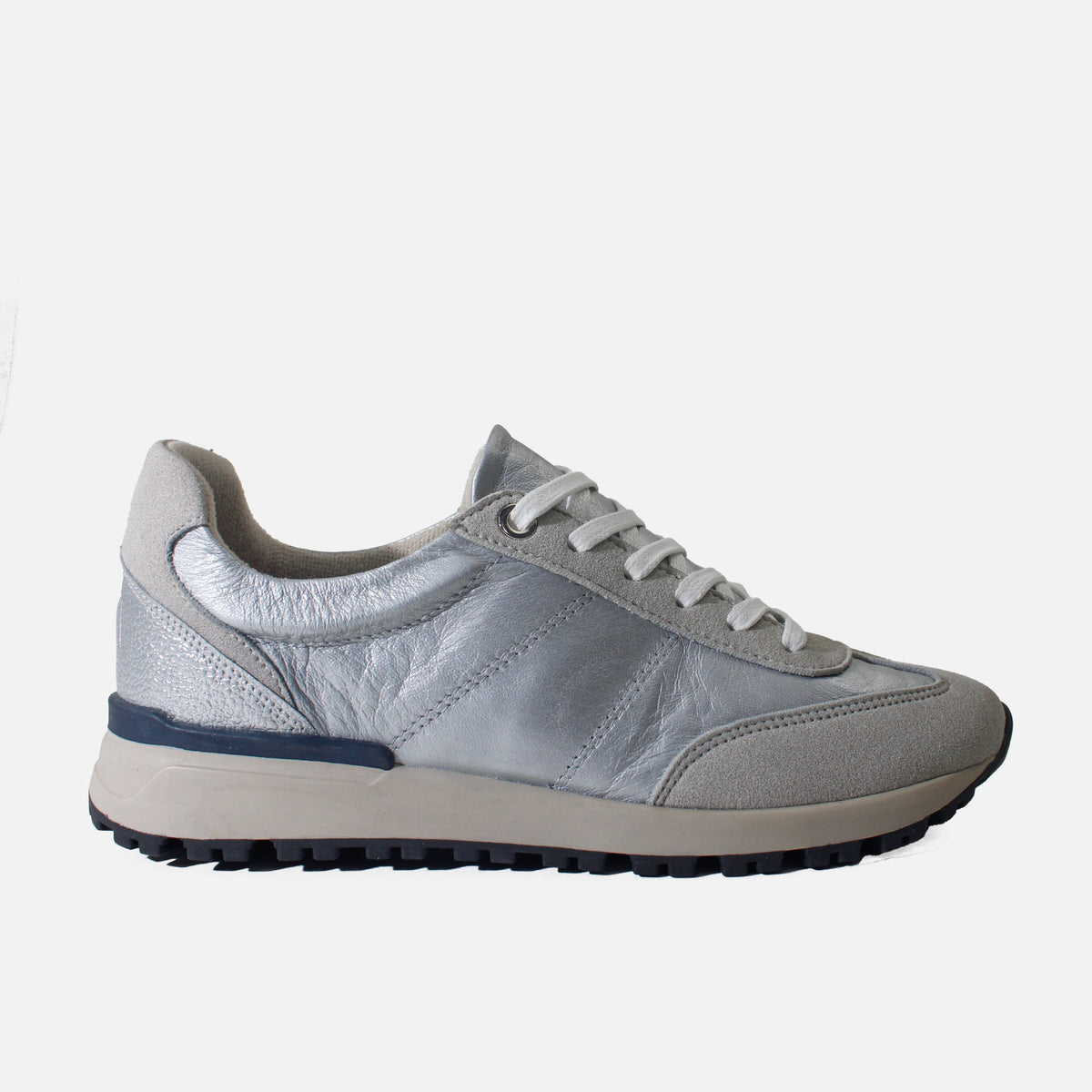 Tenis azara de cuero para mujer - Plateado