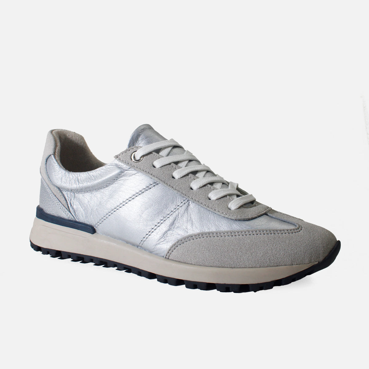 Tenis azara de cuero para mujer - Plateado