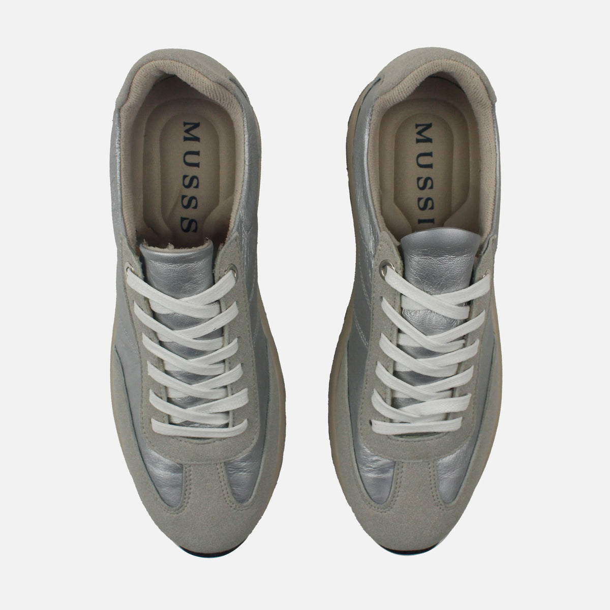 Tenis azara de cuero para mujer - Plateado