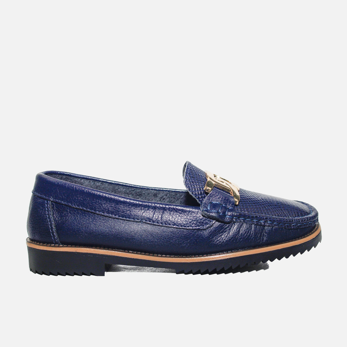 Mocasin plano liora de cuero para mujer - Azul