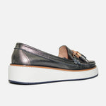 Mocasin plataforma bloomy de cuero para mujer - Plateado