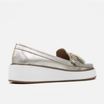 Mocasin plataforma bloomy de cuero para mujer - Oro