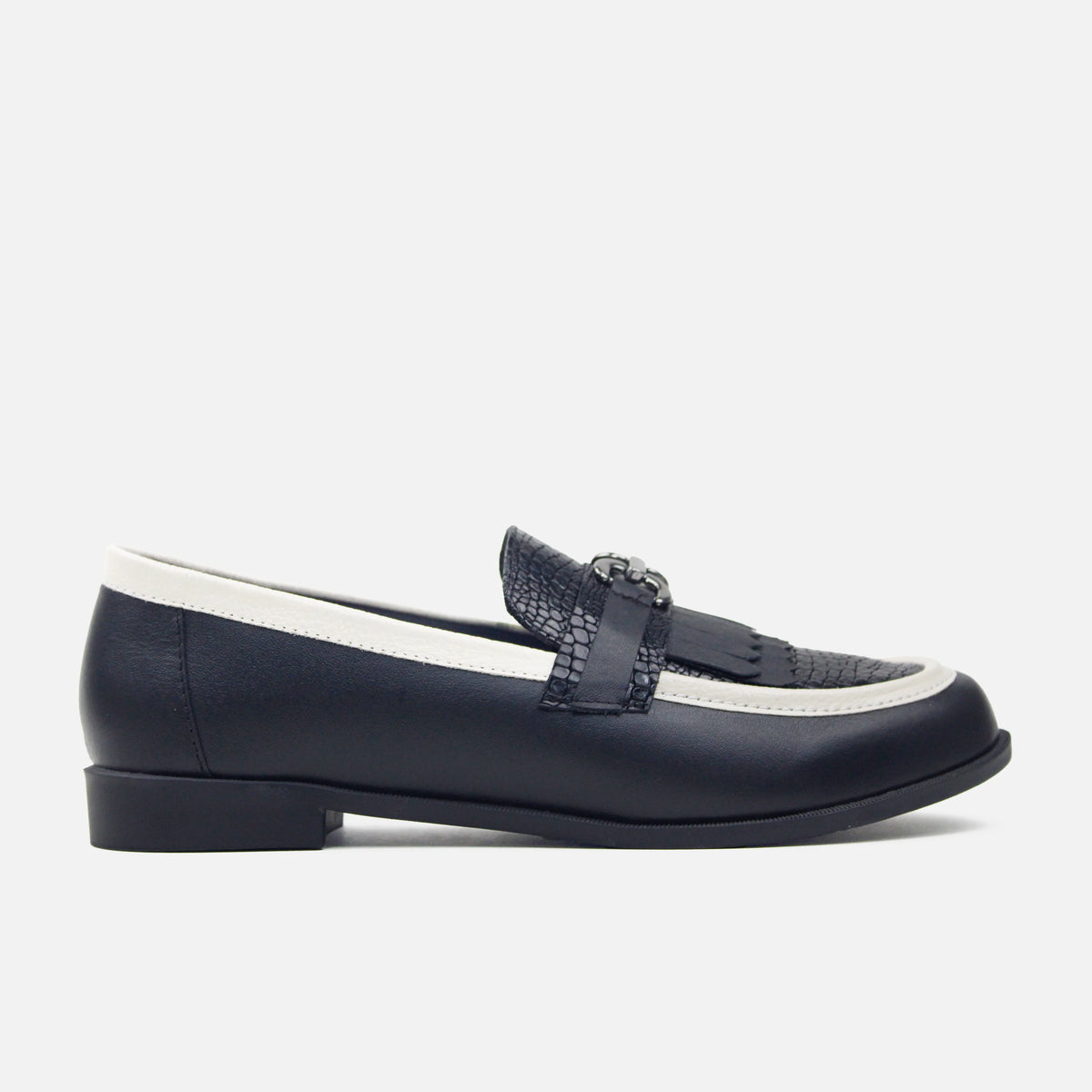 Mocasin plano vaniah de cuero para mujer - Negro
