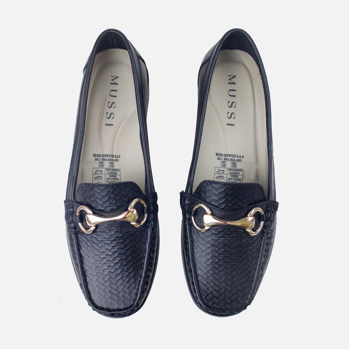 Mocasin plano frescura de cuero para mujer - Negro