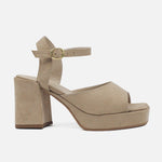 Sandalia tacon plataforma liora de terciopelo para mujer - Beige