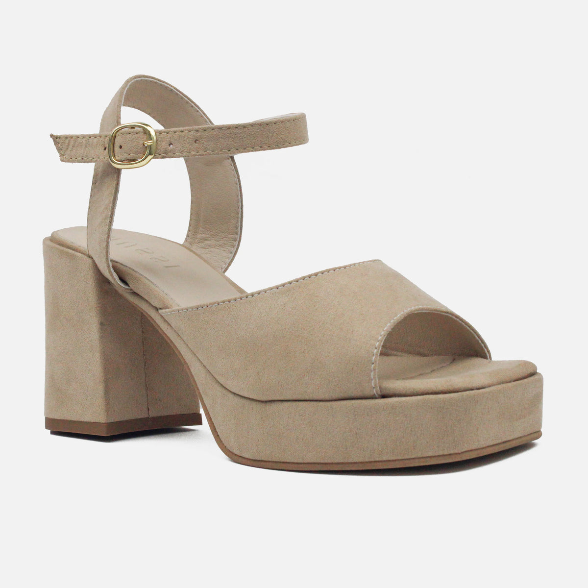 Sandalia tacon plataforma liora de terciopelo para mujer - Beige