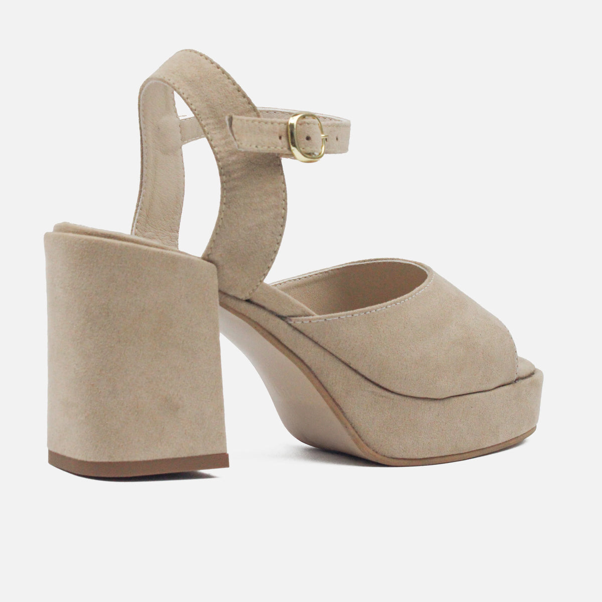 Sandalia tacon plataforma liora de terciopelo para mujer - Beige