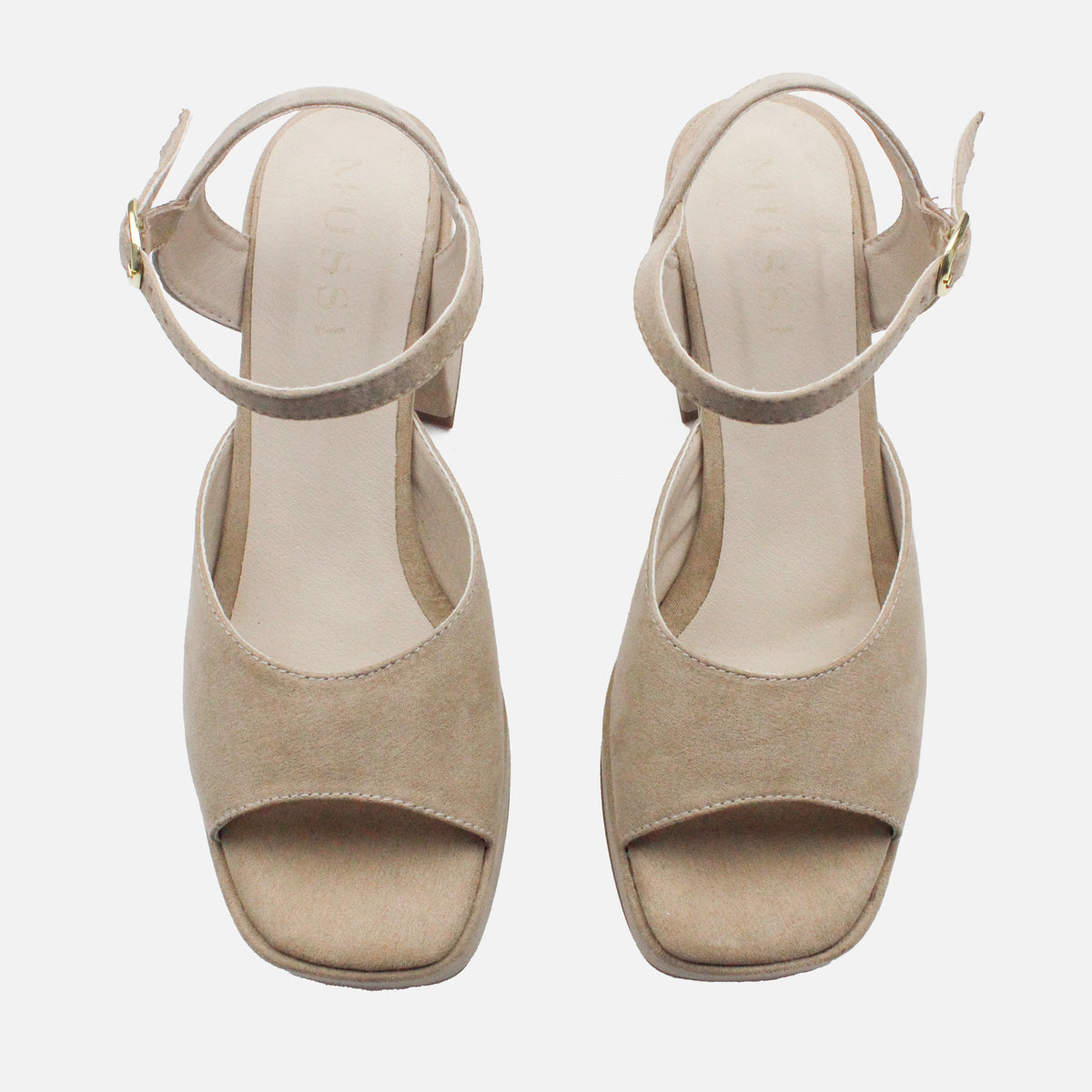Sandalia tacon plataforma liora de terciopelo para mujer - Beige