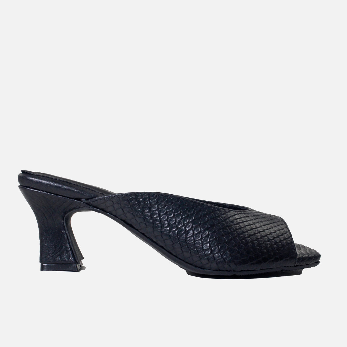 Zueco tacon linah de cuero para mujer - Negro