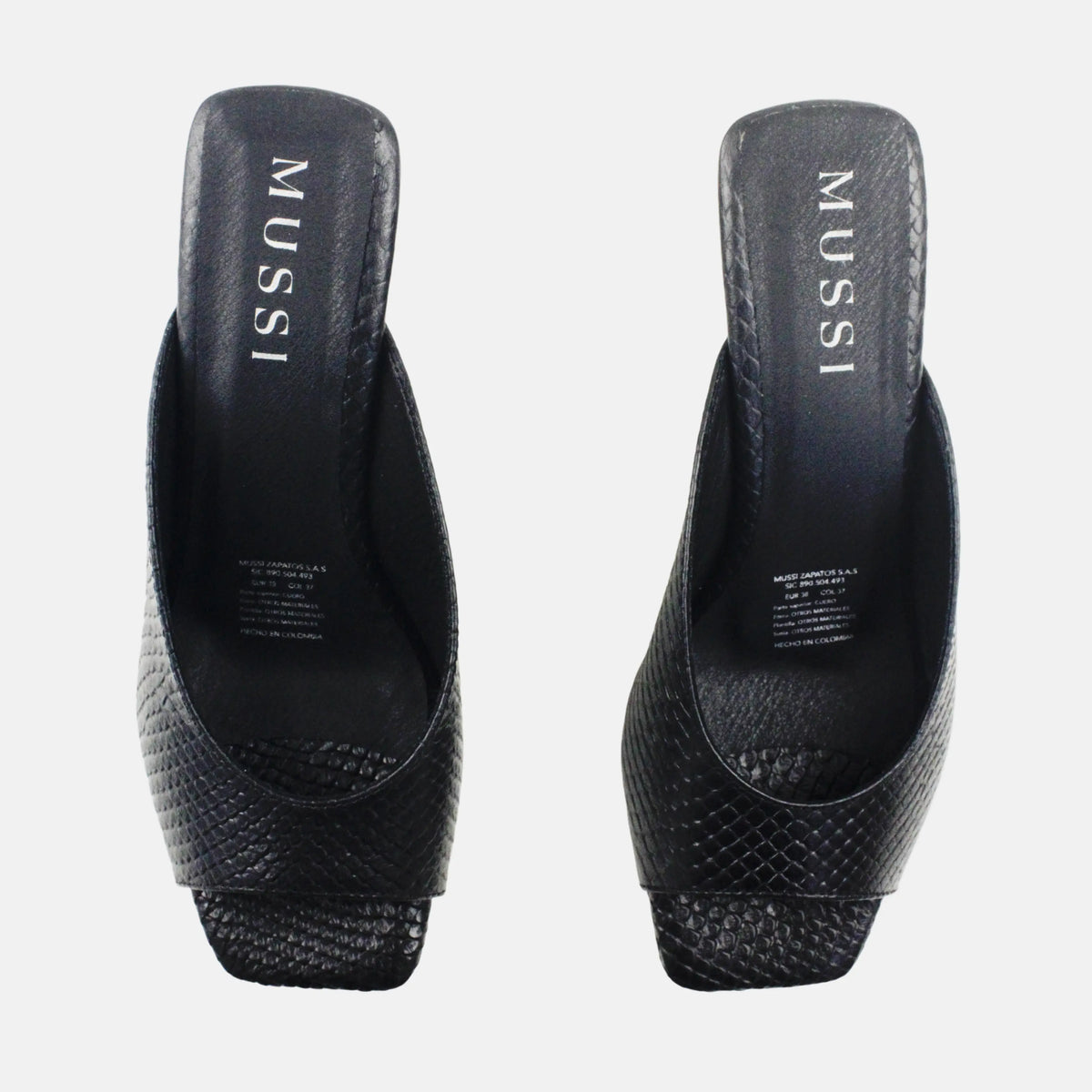 Zueco tacon linah de cuero para mujer - Negro