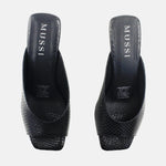 Zueco tacon linah de cuero para mujer - Negro