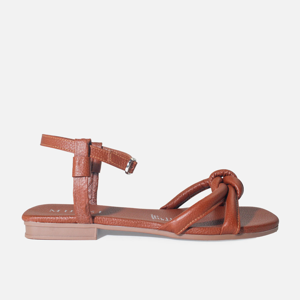 Sandalia plana bruma de cuero para mujer - Miel