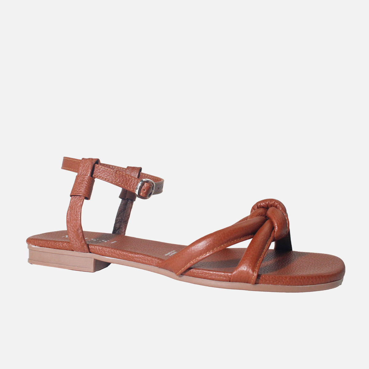 Sandalia plana bruma de cuero para mujer - Miel