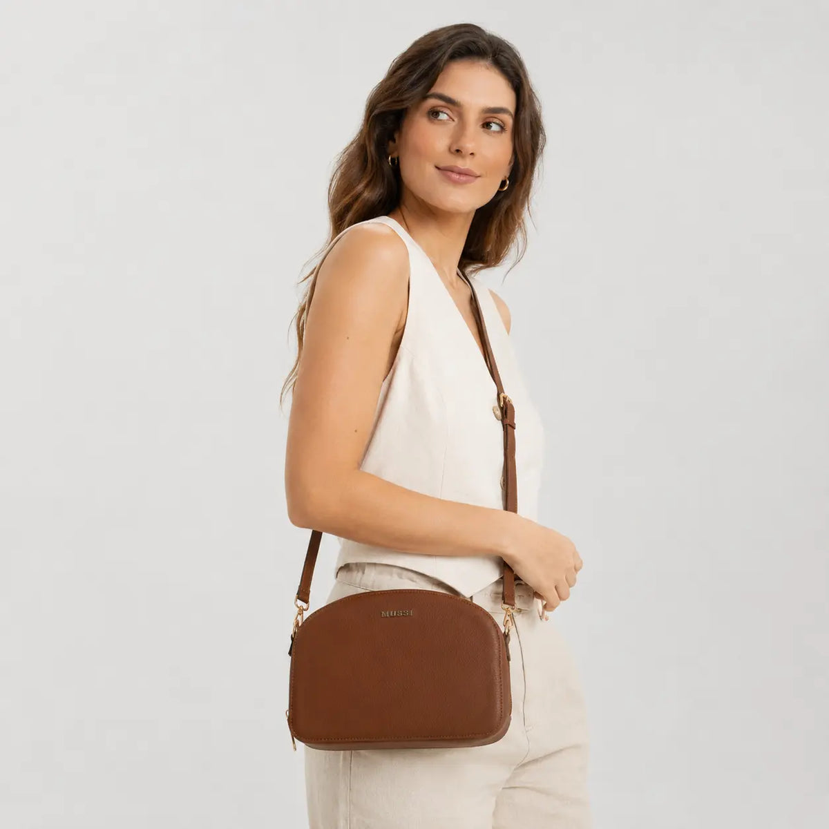 Bolso manos libres terra de cuero para mujer - Miel