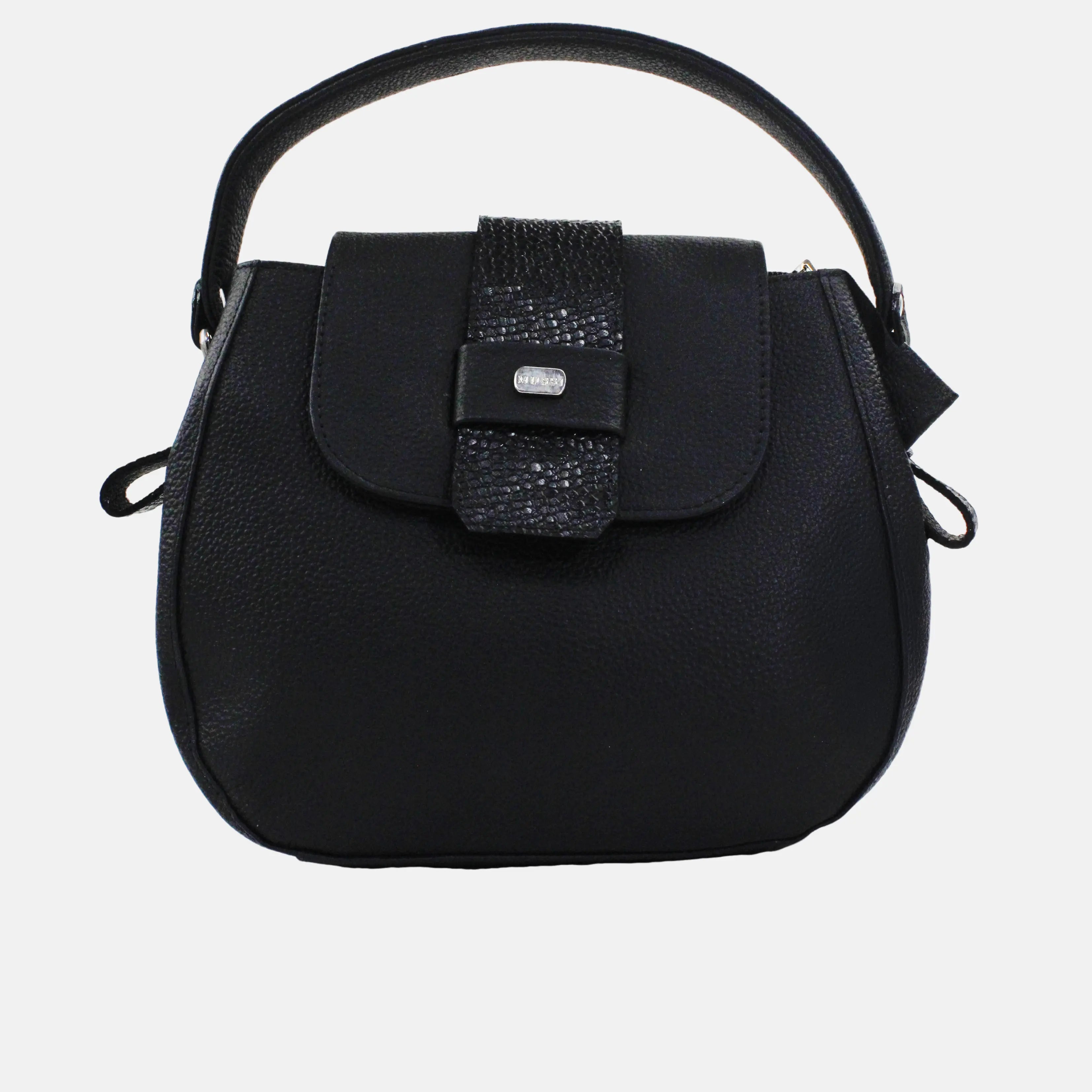 Bolso de mano cimera de cuero para mujer Negro
