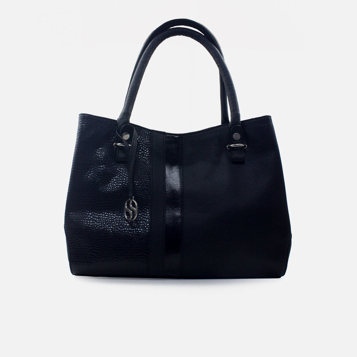 Cartera coco de cuero para mujer - Negro