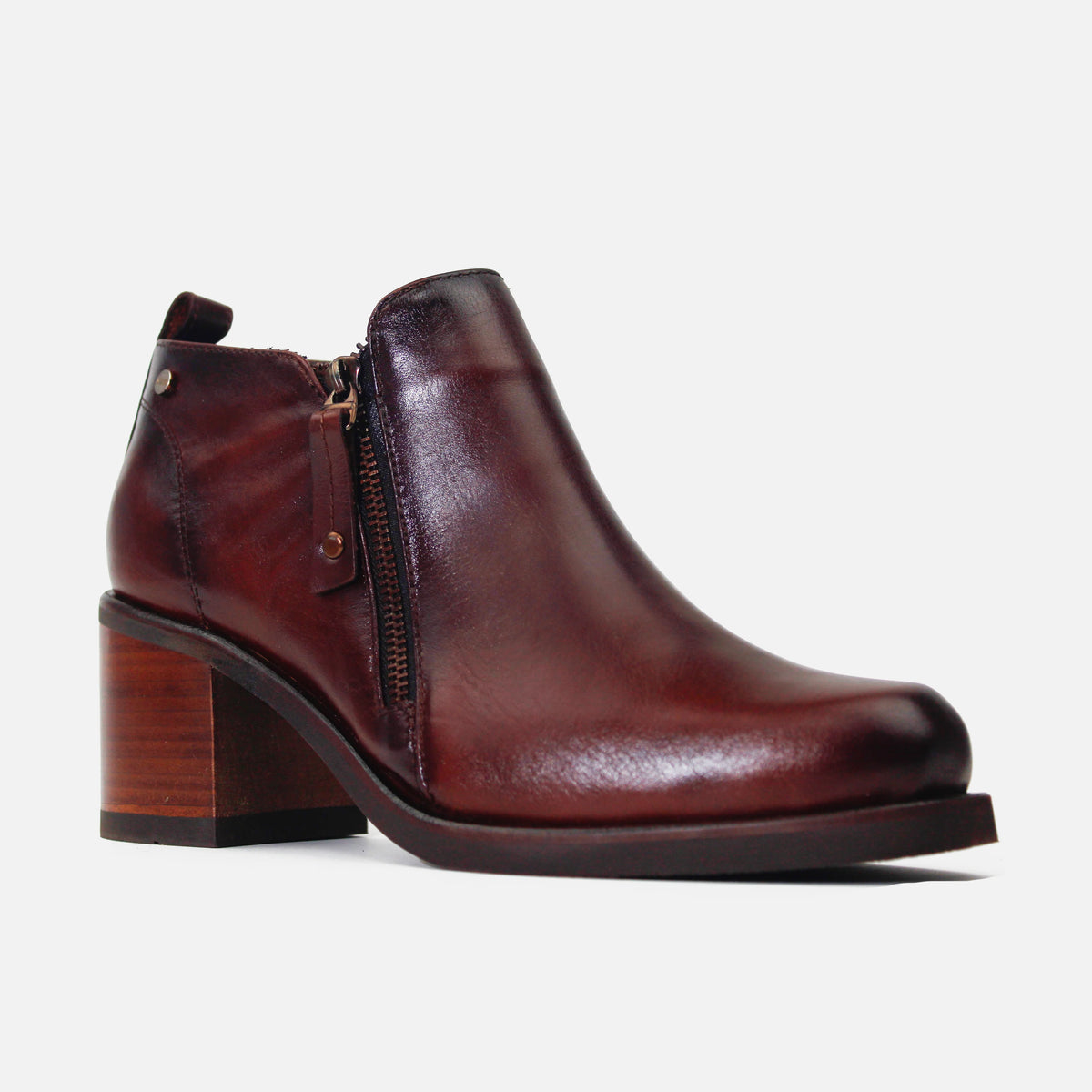 Botin tacon aylen de cuero para mujer - Brandy