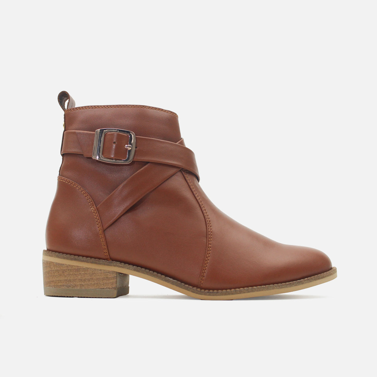 Botin plano elizabeth de cuero para mujer - Miel