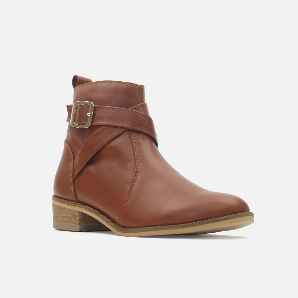 Botin plano elizabeth de cuero para mujer - Miel