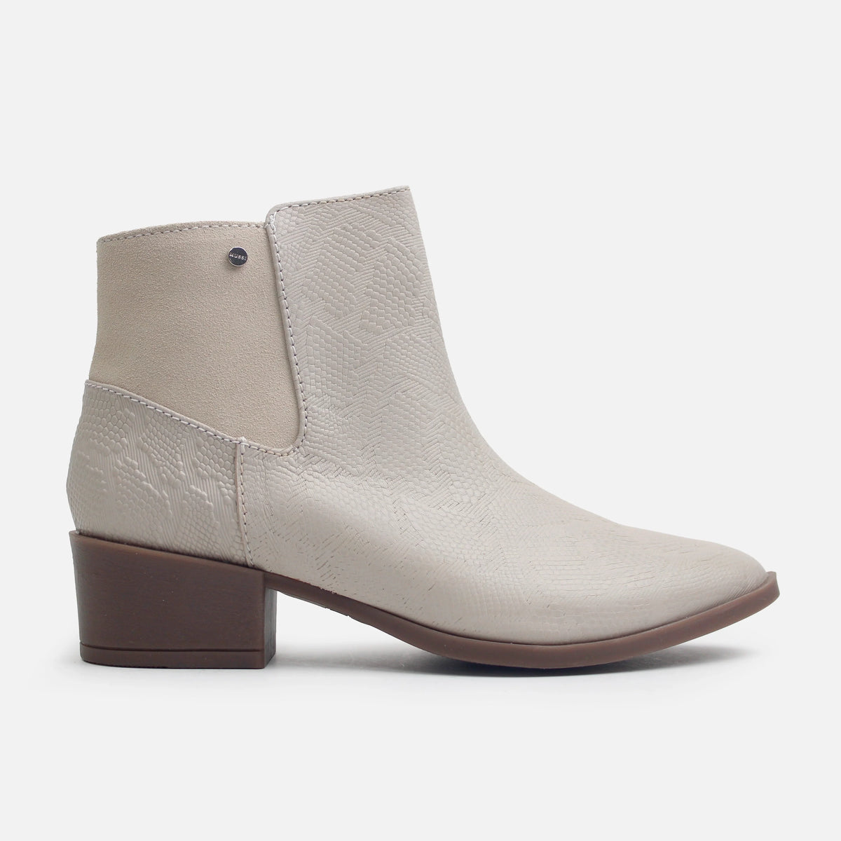 Botin tacon coral de cuero para mujer - Taupe