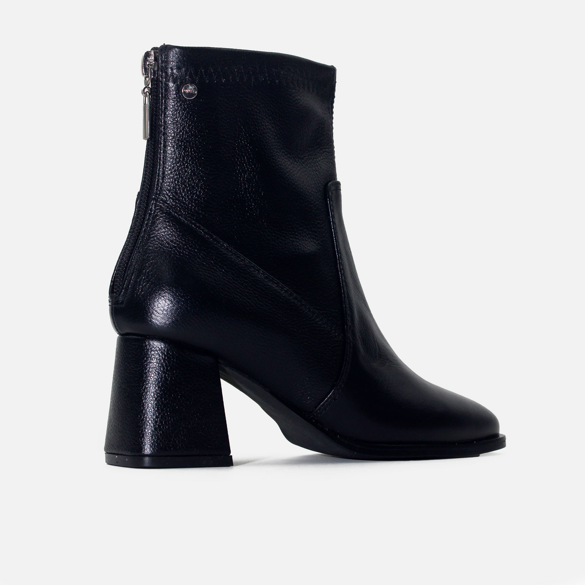 Botin tacon trina de cuero para mujer - Negro