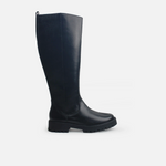Bota tractorada perla de cuero para mujer - Negro